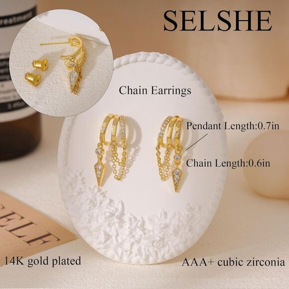 Dangle Earrings Women Gold Plated Brass Drop Statement Jewelry - Picture 3 of 6